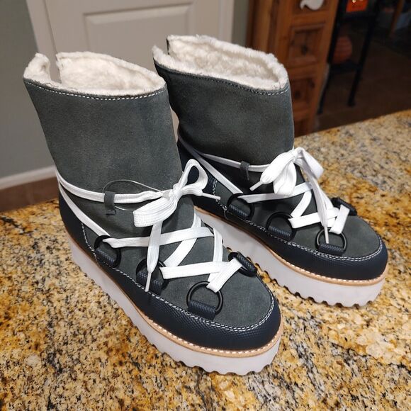 JEFFREY CAMPBELL Platform Suede Winter Snow Boots Gray Lace Up Women's Sz 6.5 - Picture 2 of 13